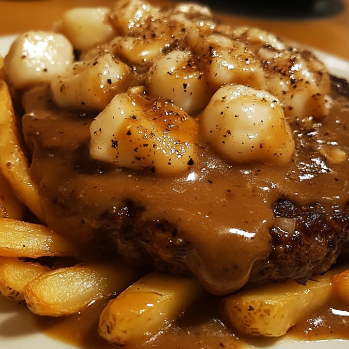 Descubre cómo hacer un delicioso Hamburger steak a la poutine con nuestra receta fácil. ¡400g de carne, pan de hamburguesa y queso raclette te esperan!