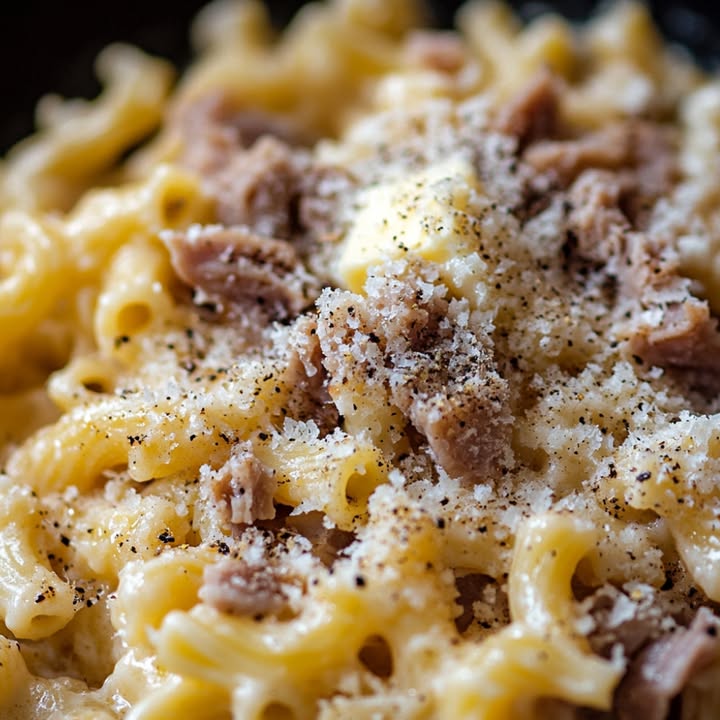 Macaronis Alfredo con smoked meat