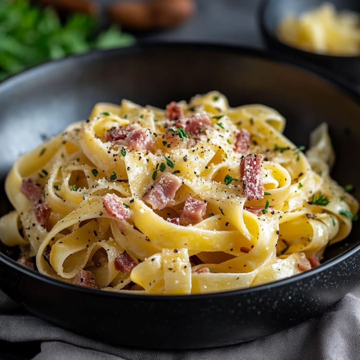 Carbonara Tagliatelles con Champiñones