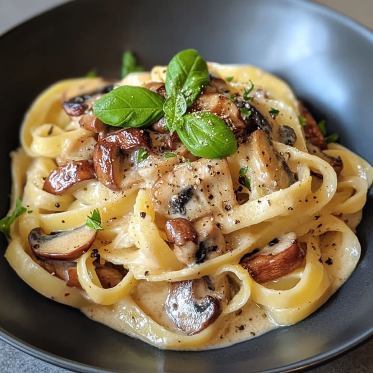 Carbonara con Champiñones Deliciosa.