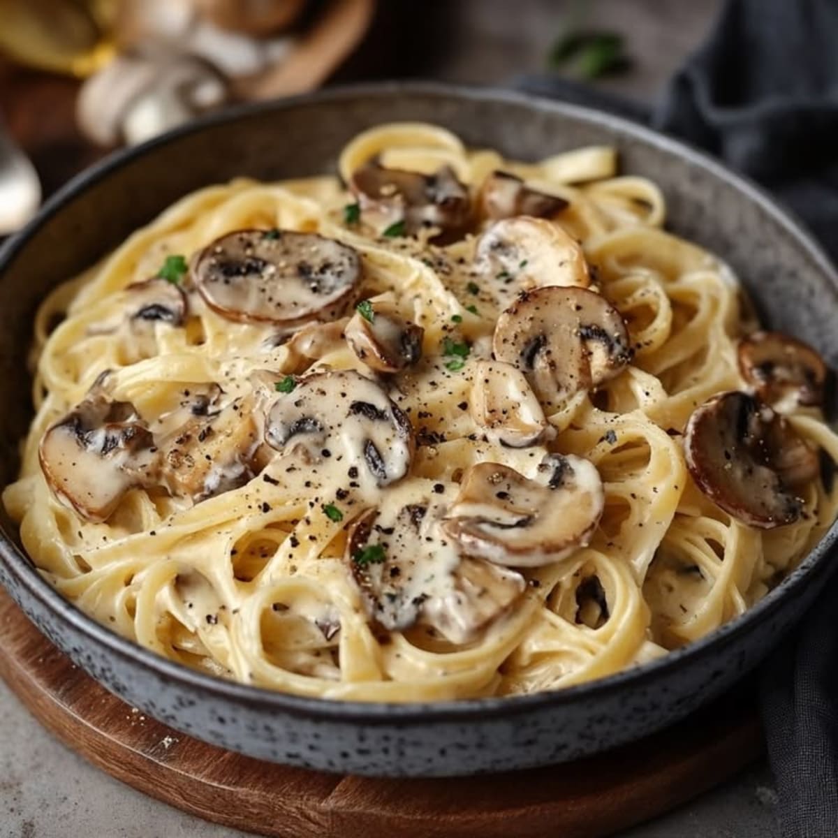 Carbonara cremosa con champiñones