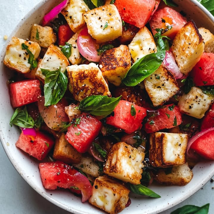 Ensalada Panzanella Halloumi Melón