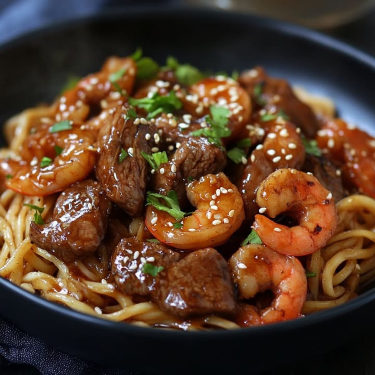 Fideos Teriyaki Mar y Tierra.