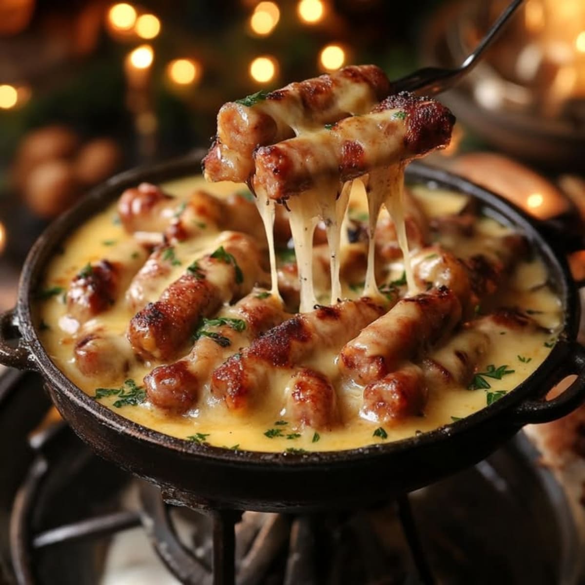 Fondue Endivias Salchichas Gruyère.