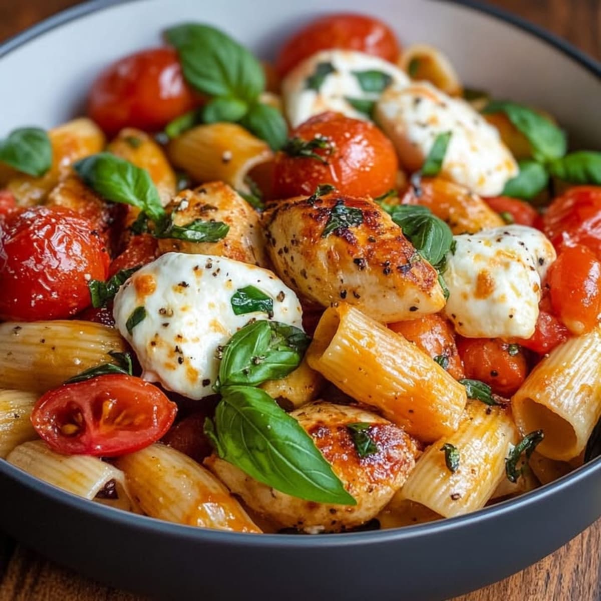 Pasta Pollo Mozzarella Tomates