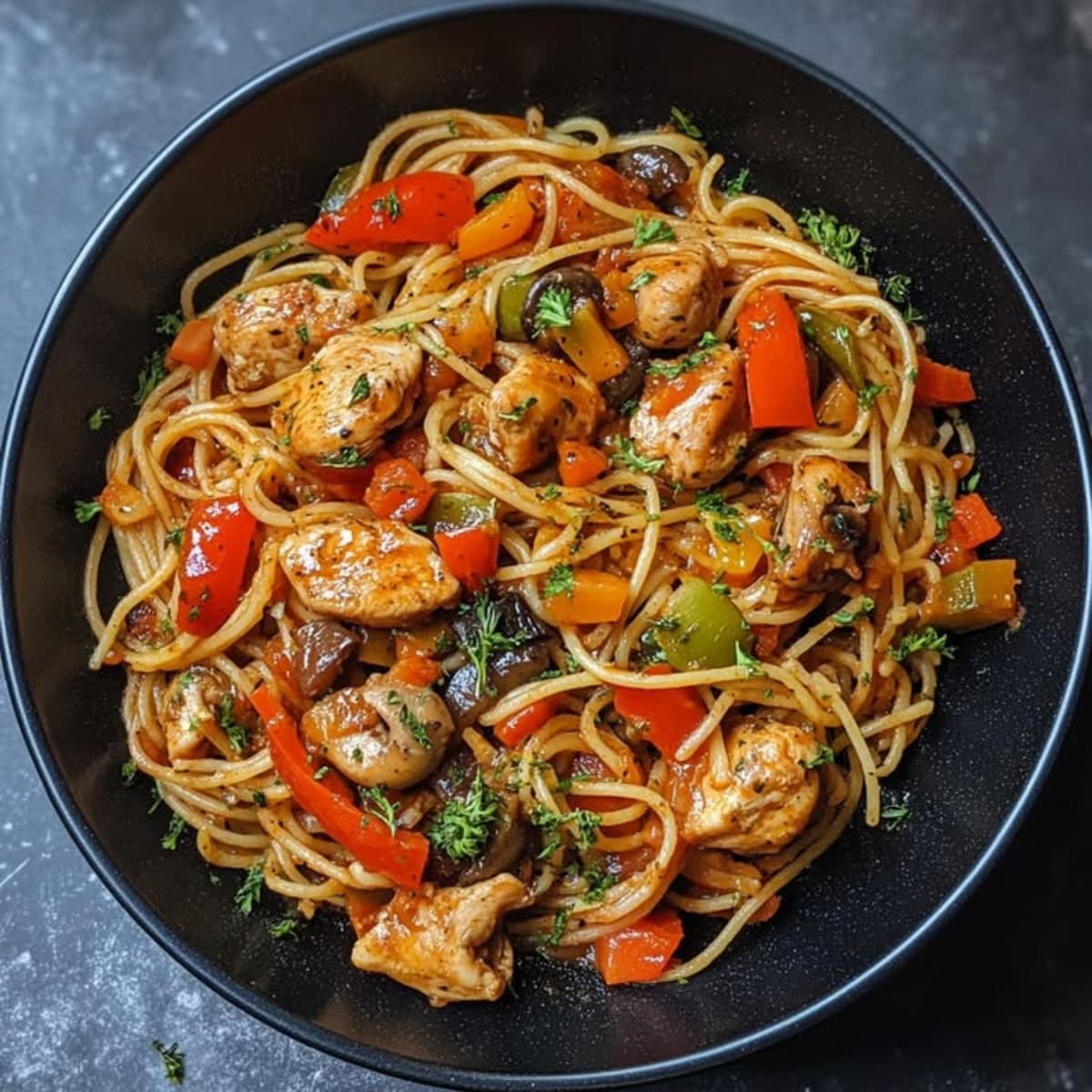 Pasta Pollo Verduras Salteadas