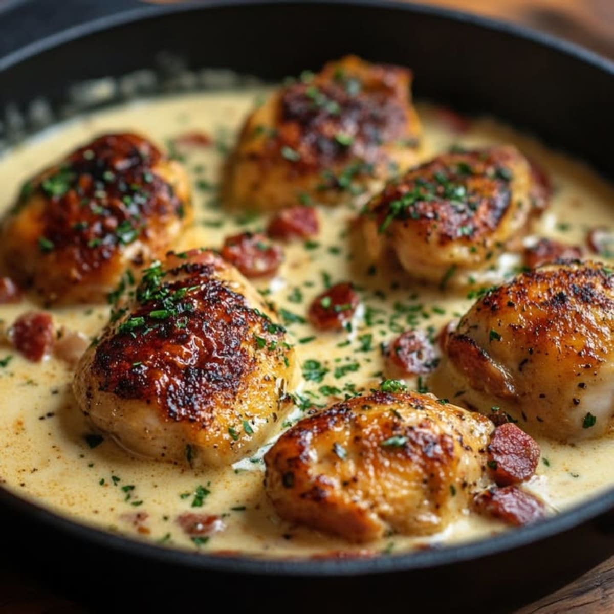 Pollo con salsa chorizo cremosa.