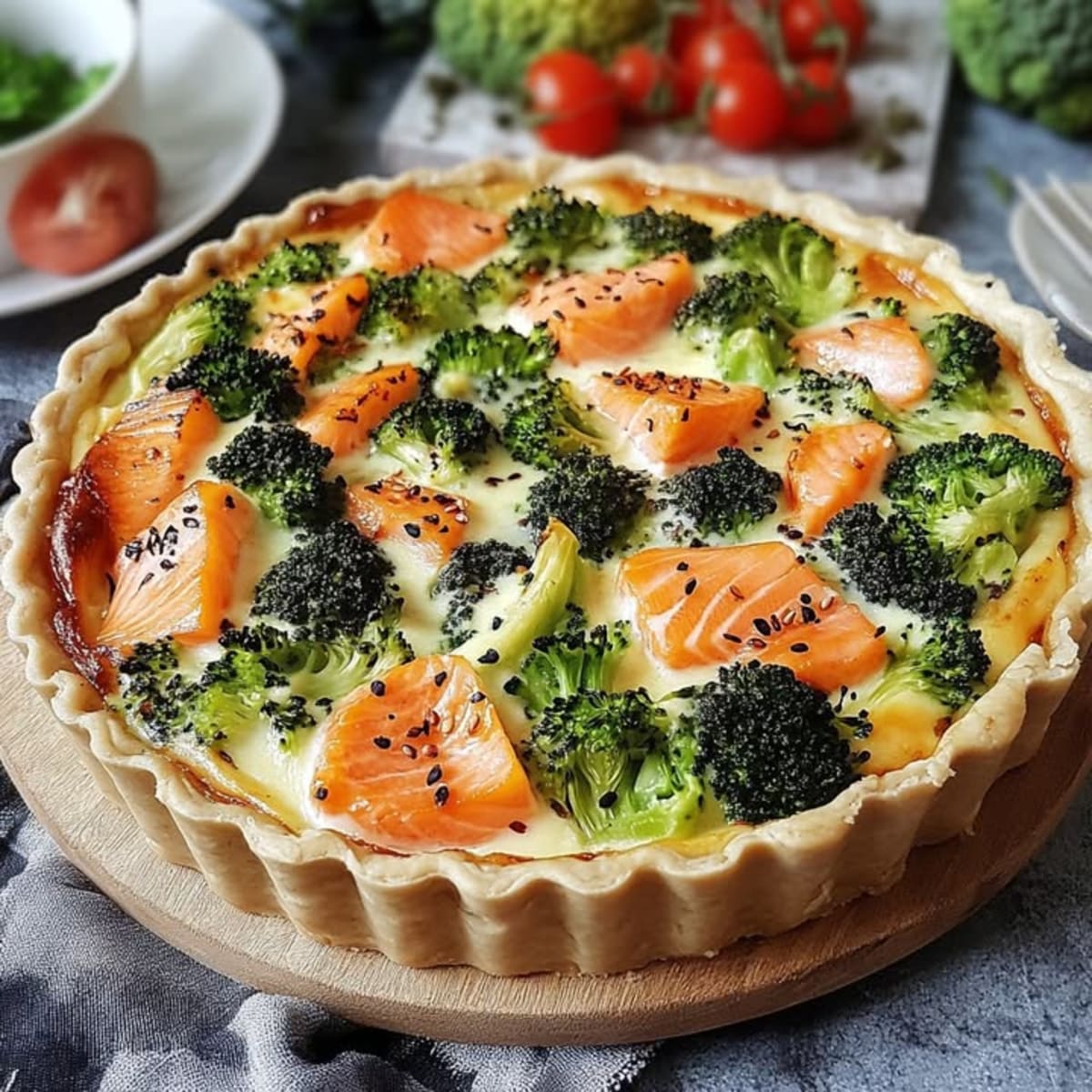 Quiche salmón brócoli Kiri.