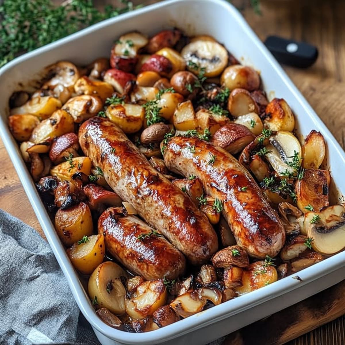 Salchichas con Champiñones Horneados