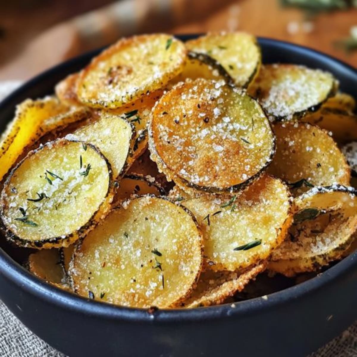 Deliciosos chips calabacín horneados.