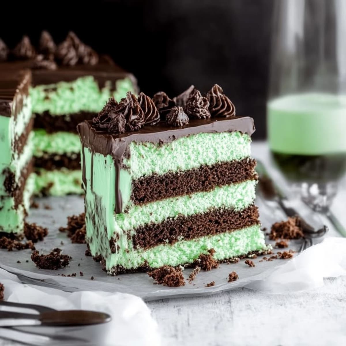 Pastel menta-chocolate fresco.