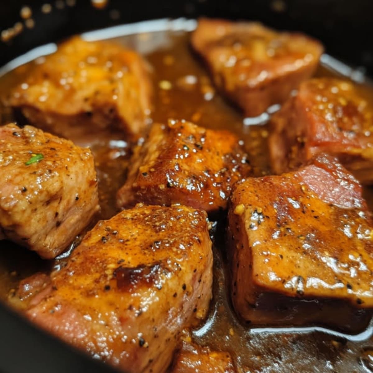 Albóndigas de cerdo con salsa chili y Dijon en olla de cocción lenta.