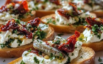 Descubre la Receta Irresistible de Crostinis con Feta Batida, Sardinas y Tomates Confitados