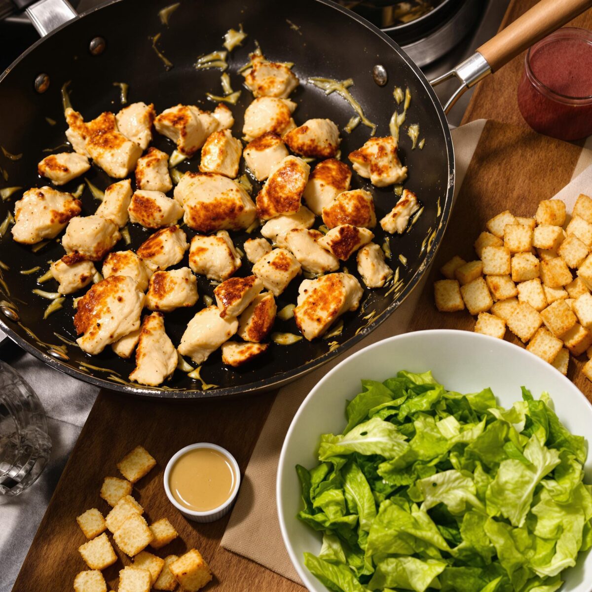 Ensalada César con pollo crujiente