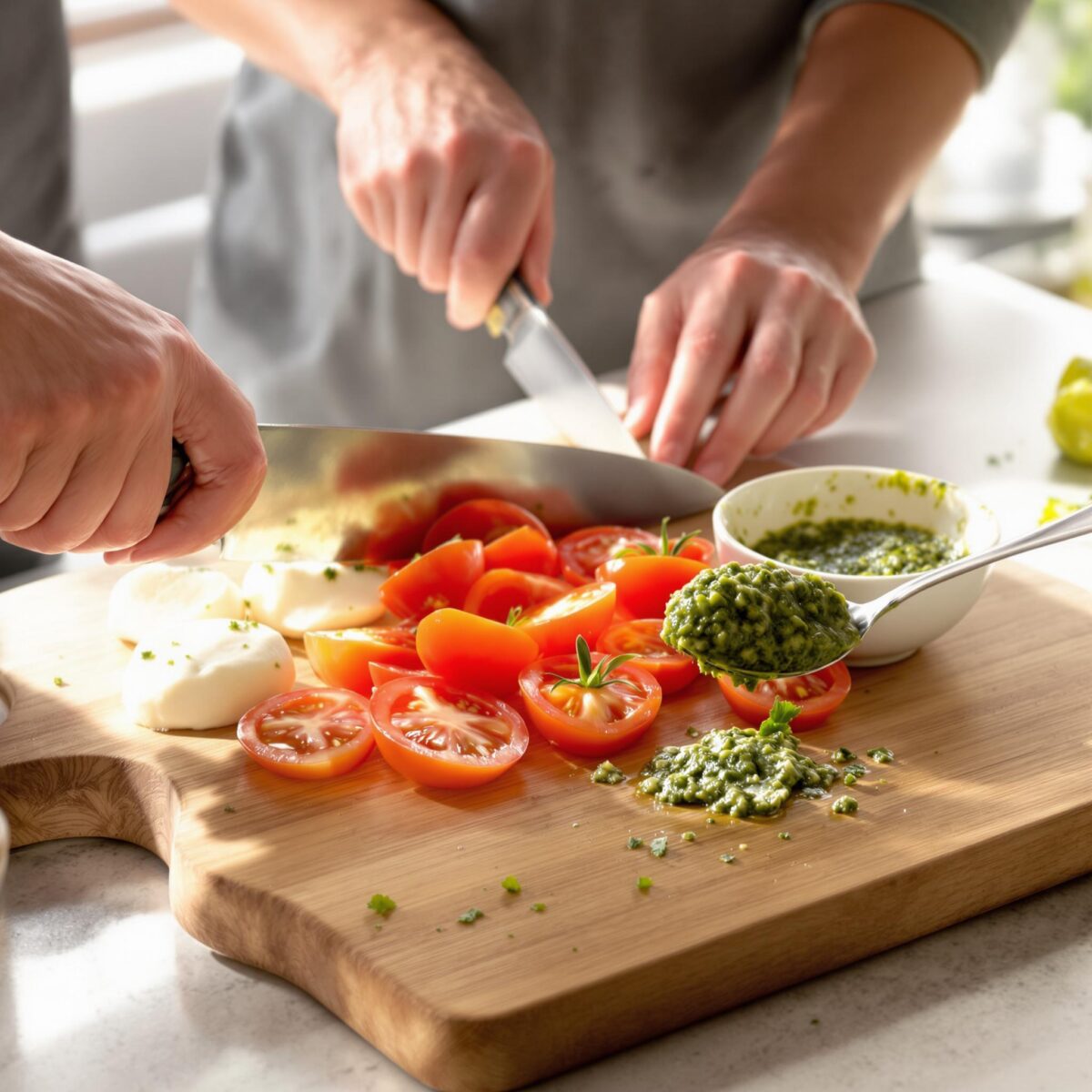 Ensalada caprese con pesto casero