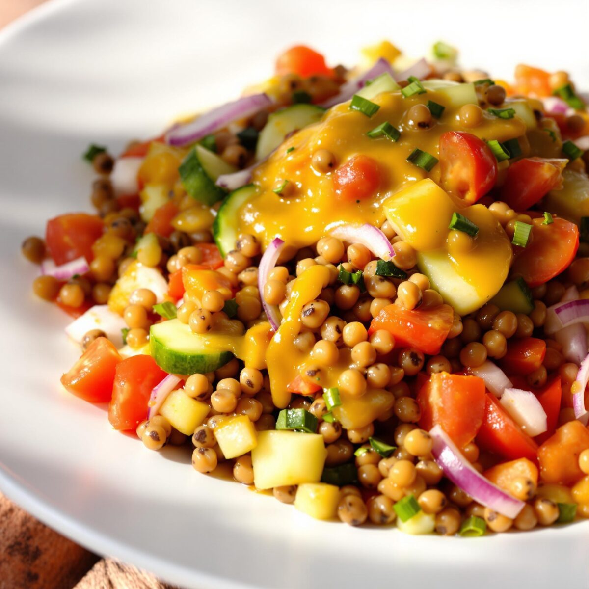 Ensalada de lentejas con vinagreta de mostaza