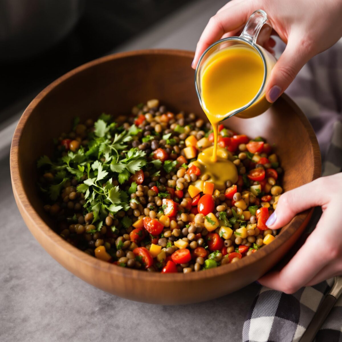 Ensalada de lentejas con vinagreta de mostaza