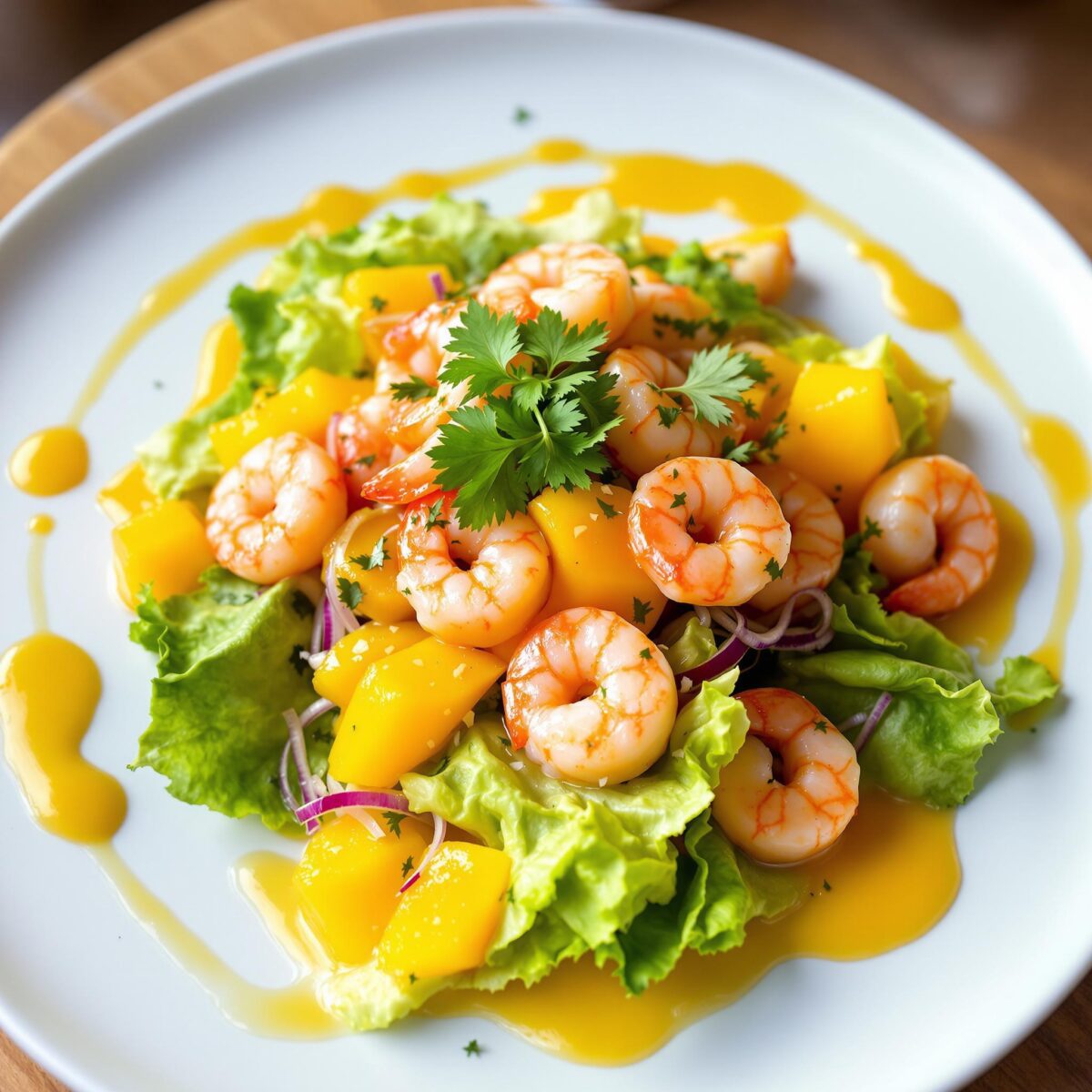 Ensalada tropical con mango y gambas