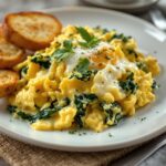 Huevos revueltos con espinacas y queso