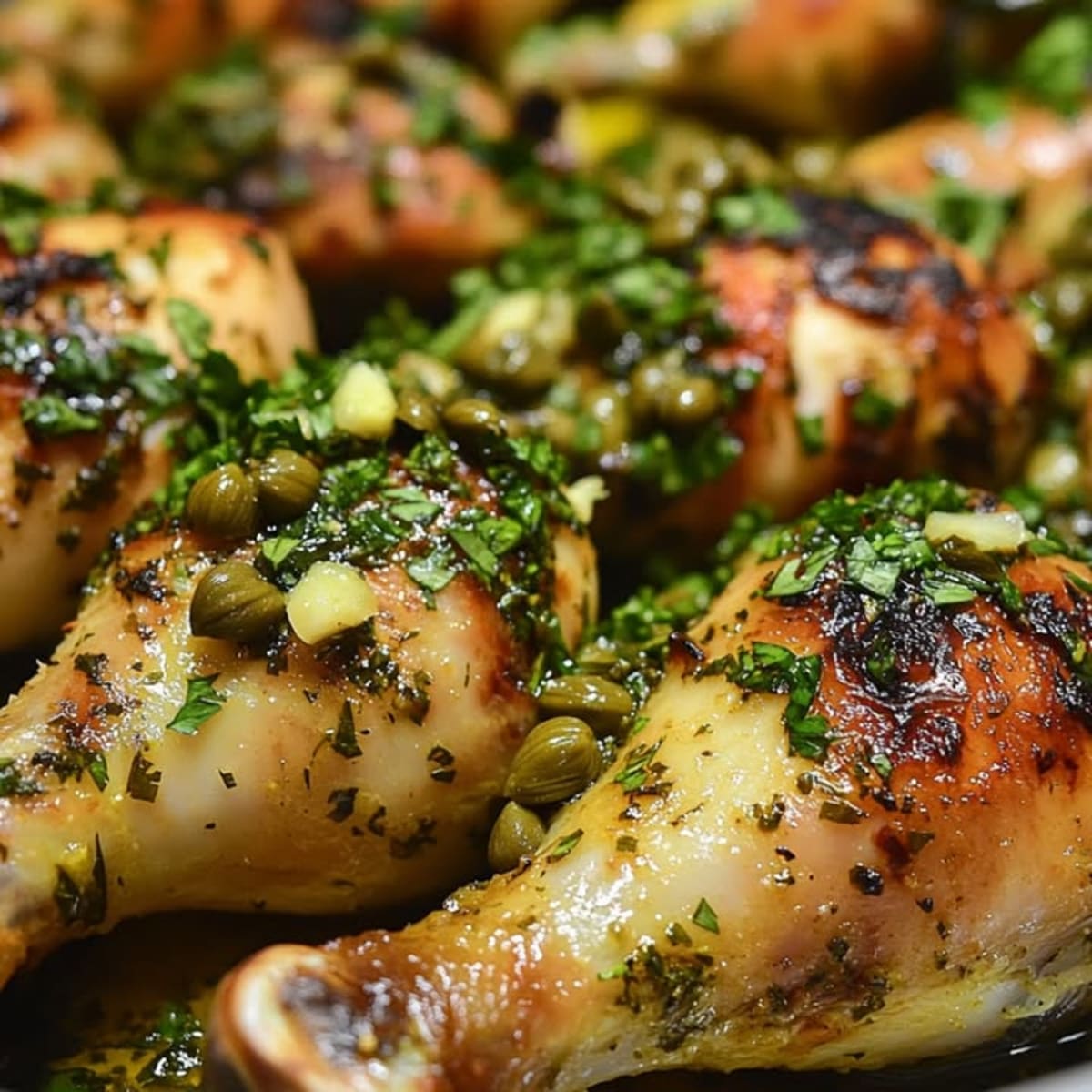 Muslos de pollo con limón y salsa verde