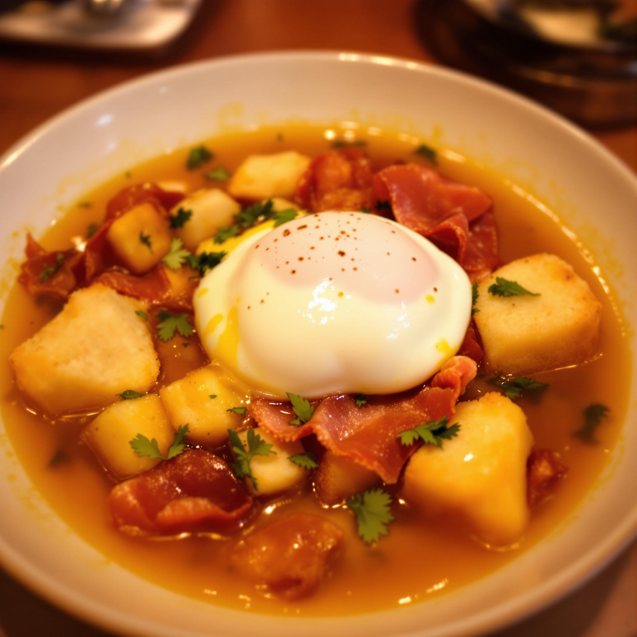 Sopa castellana con jamón y huevo