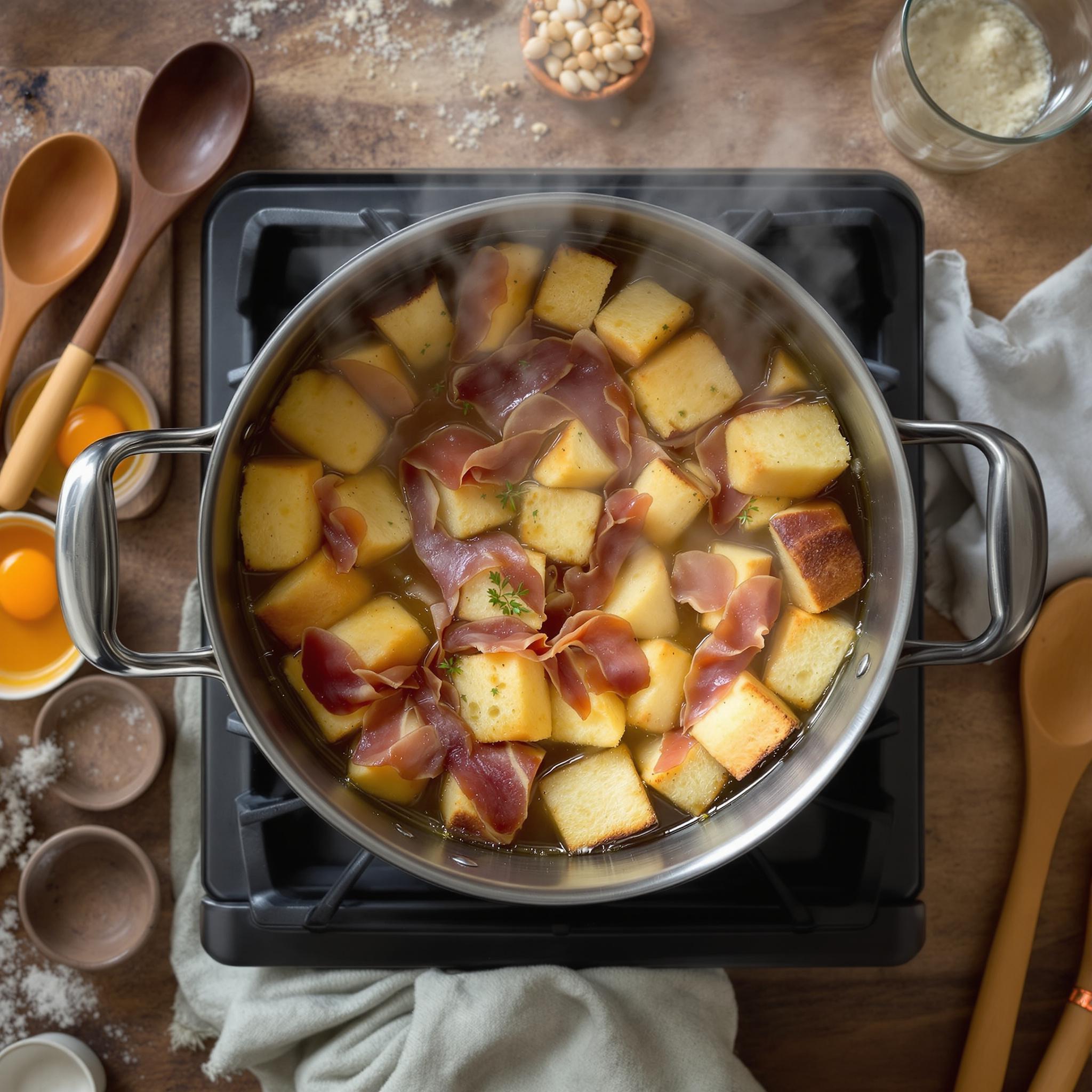 Sopa castellana con jamón y huevo