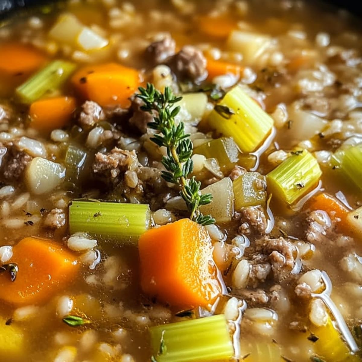 Sopa de carne picada y cebada