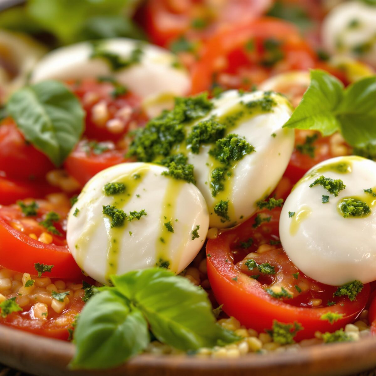 Ensalada caprese con pesto casero