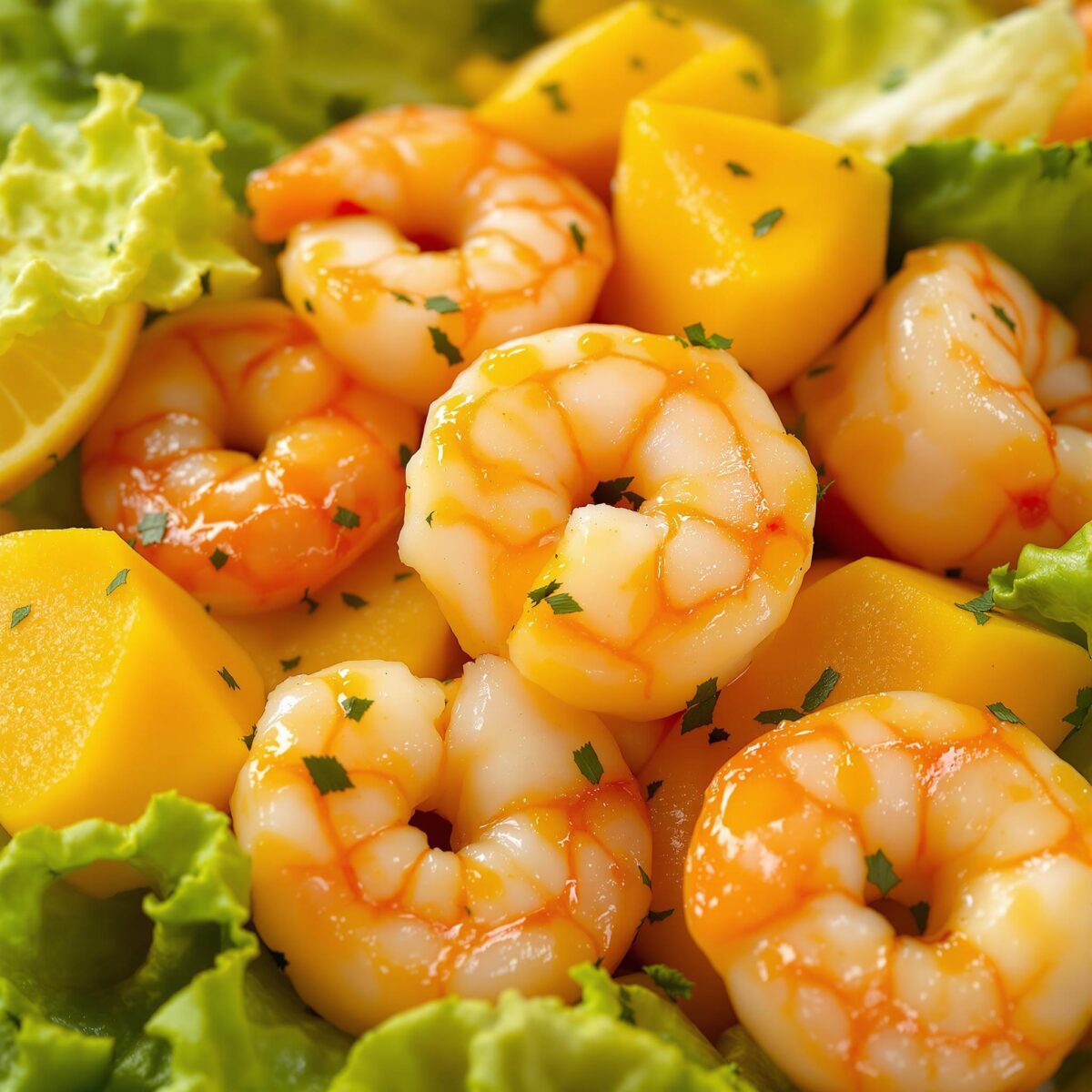 Ensalada tropical con mango y gambas