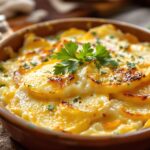 Gratinado de patatas con queso y bechamel