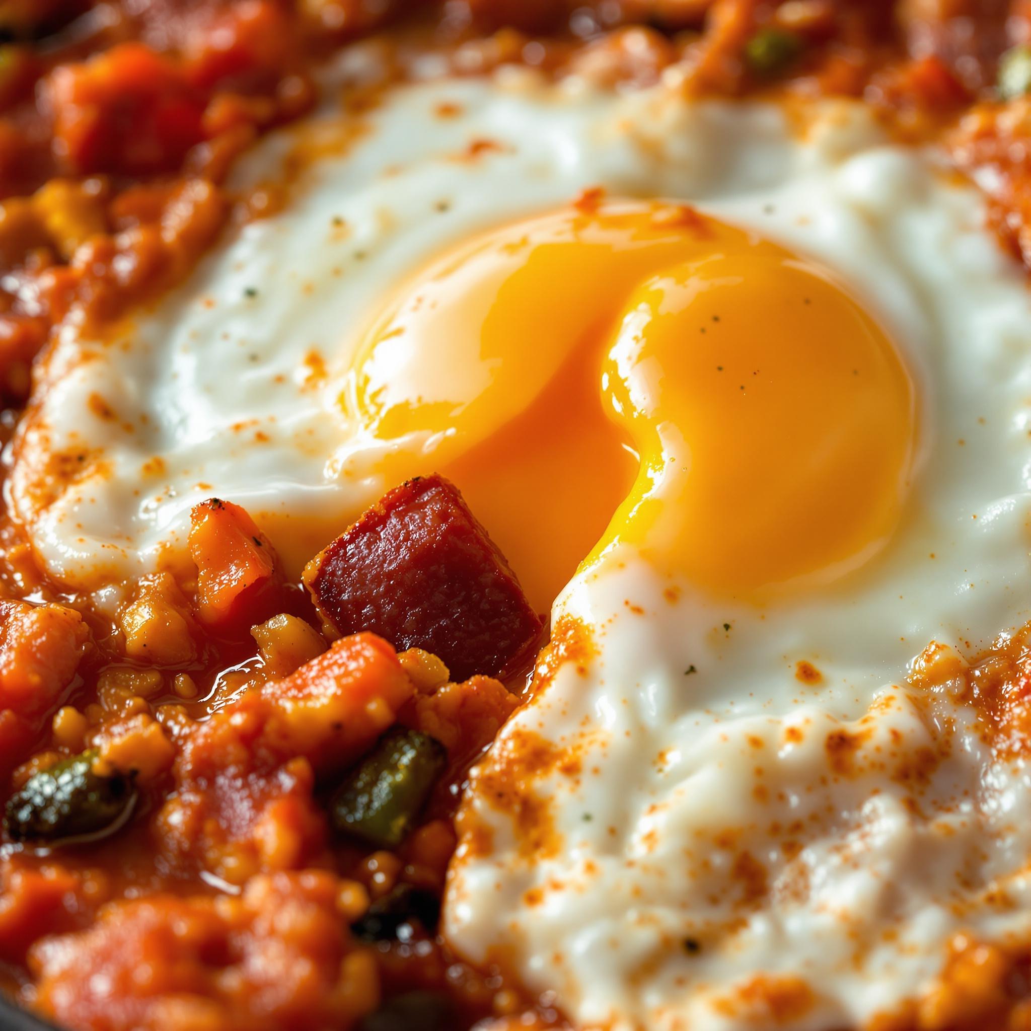 Huevos al plato con chorizo y pimientos