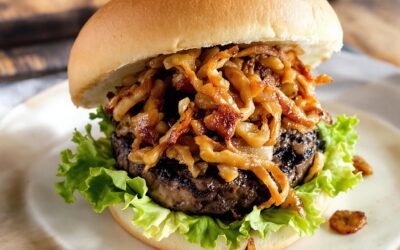 Hamburguesa de champiñones con cebolla crujiente: Deliziosa!