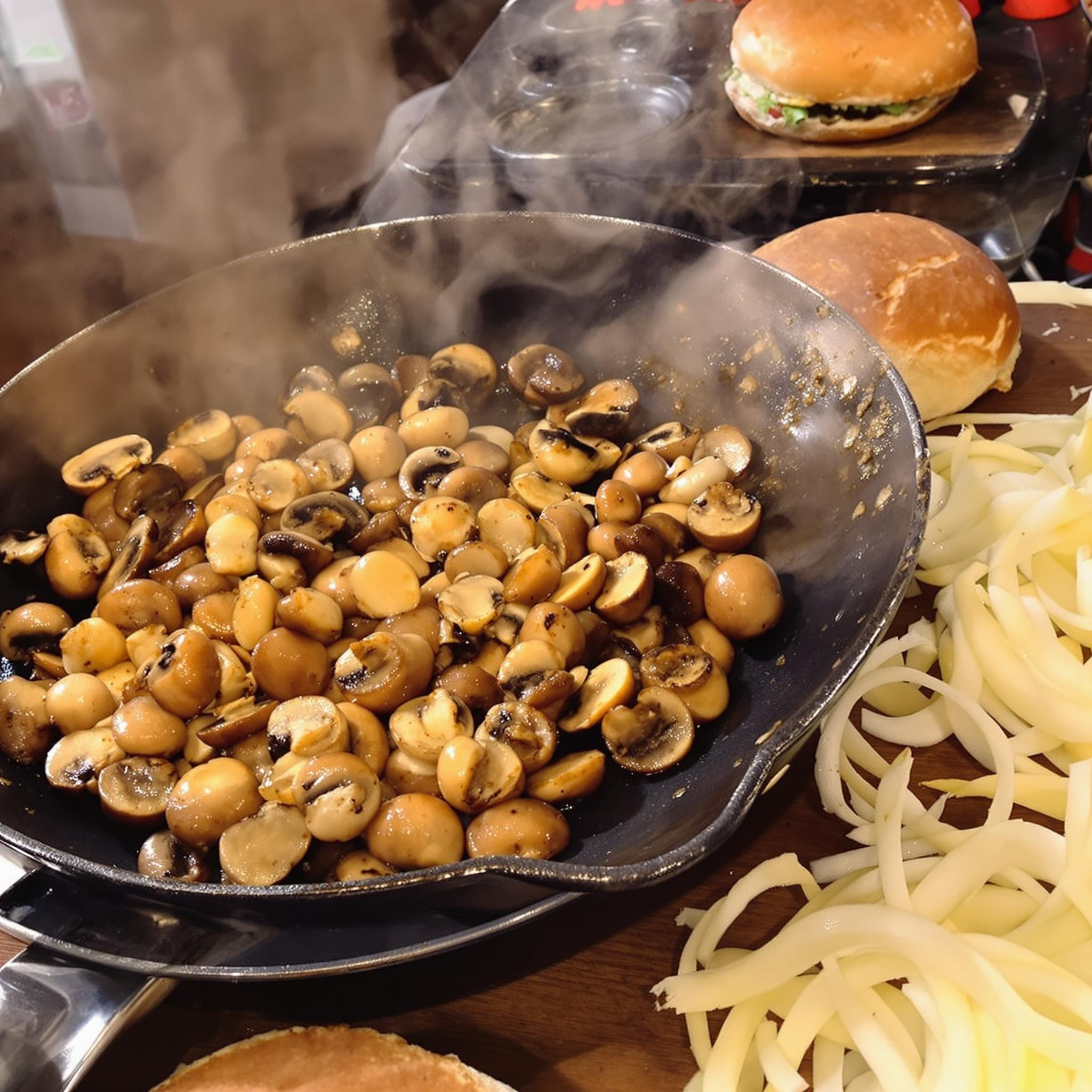 Hamburguesa de champiñones con cebolla crujiente