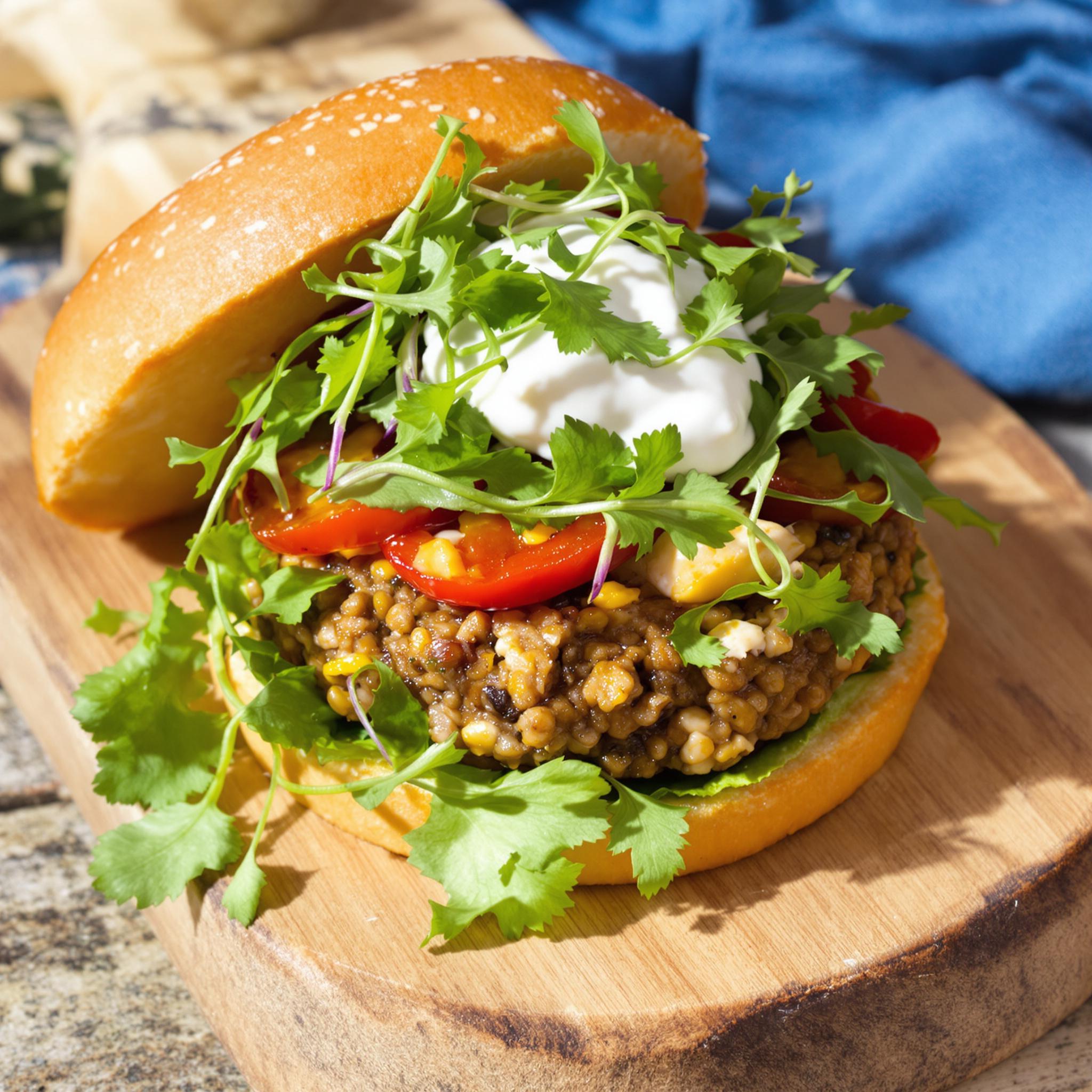 Hamburguesa de lentejas con pimientos asados