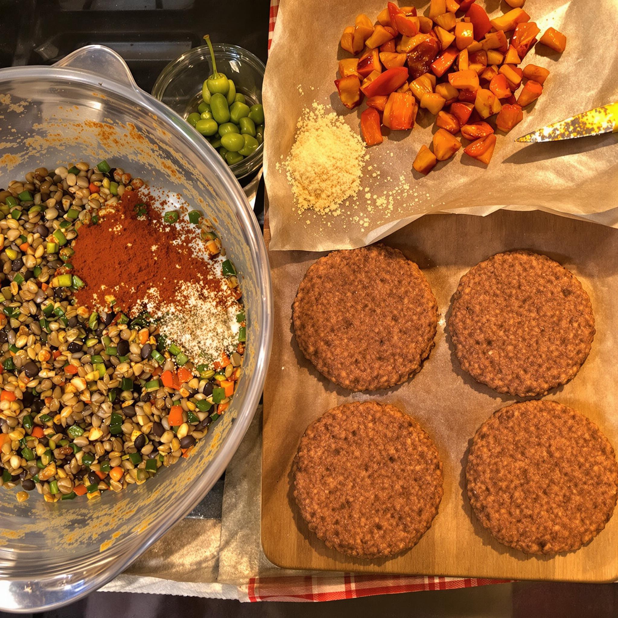 Hamburguesa de lentejas con pimientos asados