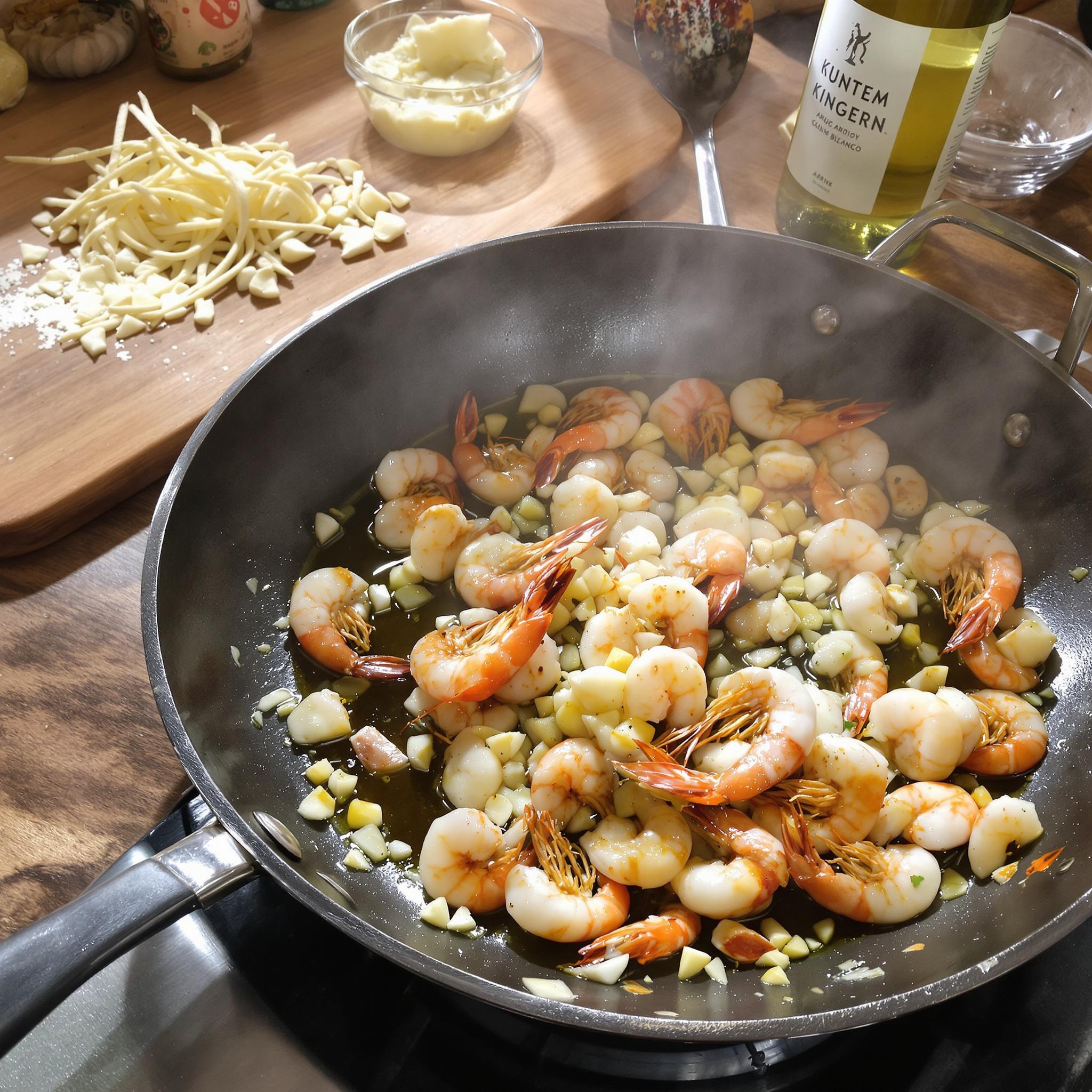 Langostinos al ajillo con vino blanco