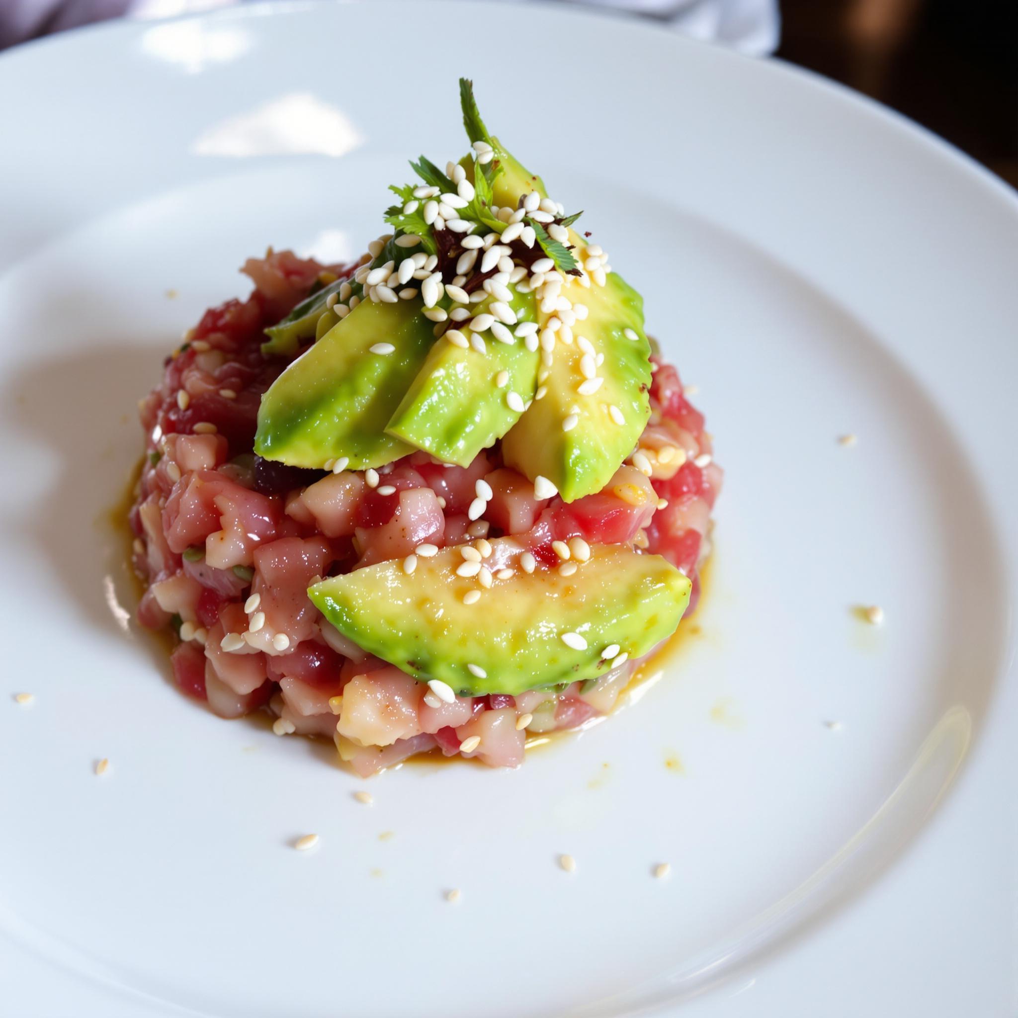 Tartar de atún con aguacate y sésamo