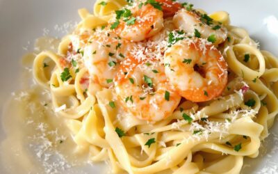 Fettuccine con gambas y crema de ajo: ¡Delicia marino-italiana!