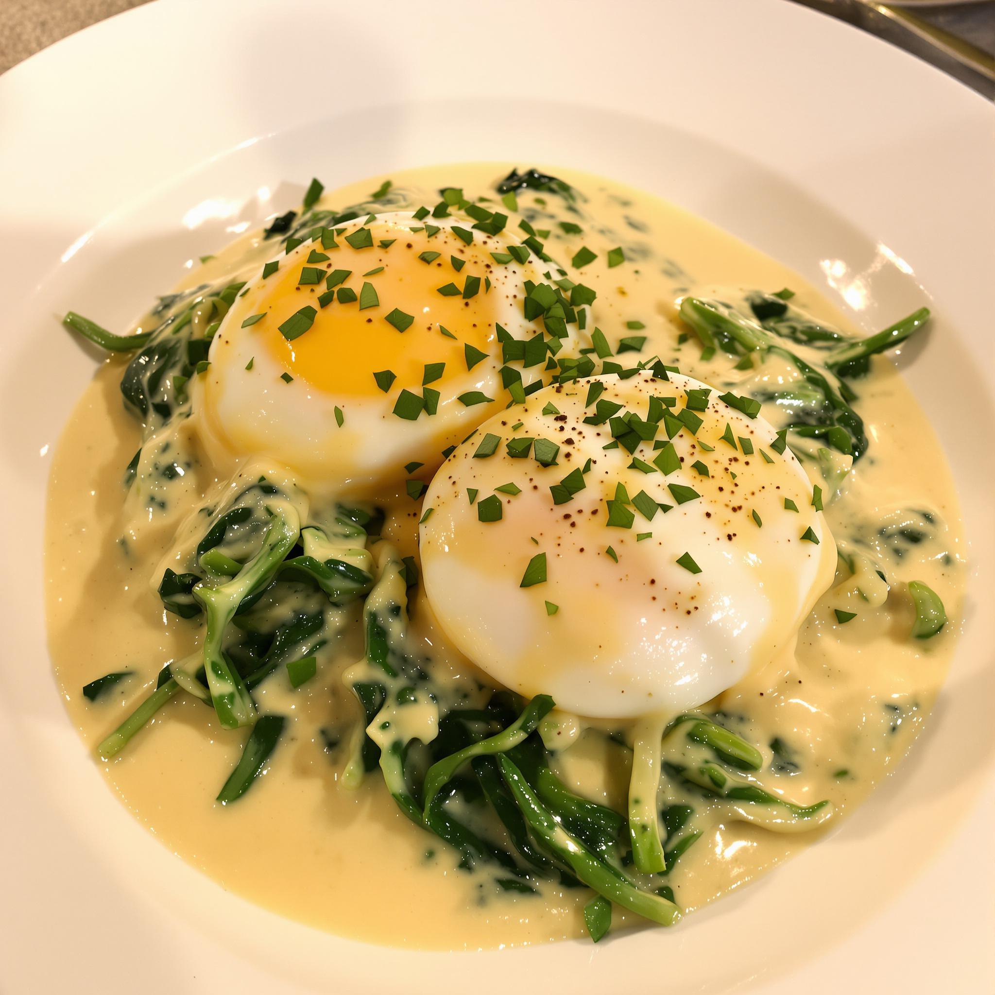 Huevos escalfados con espinacas y bechamel