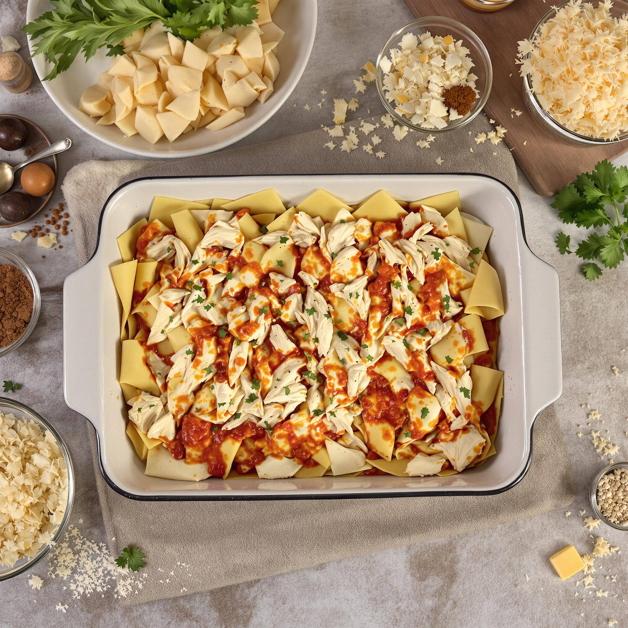 Lasaña de pollo con bechamel casera