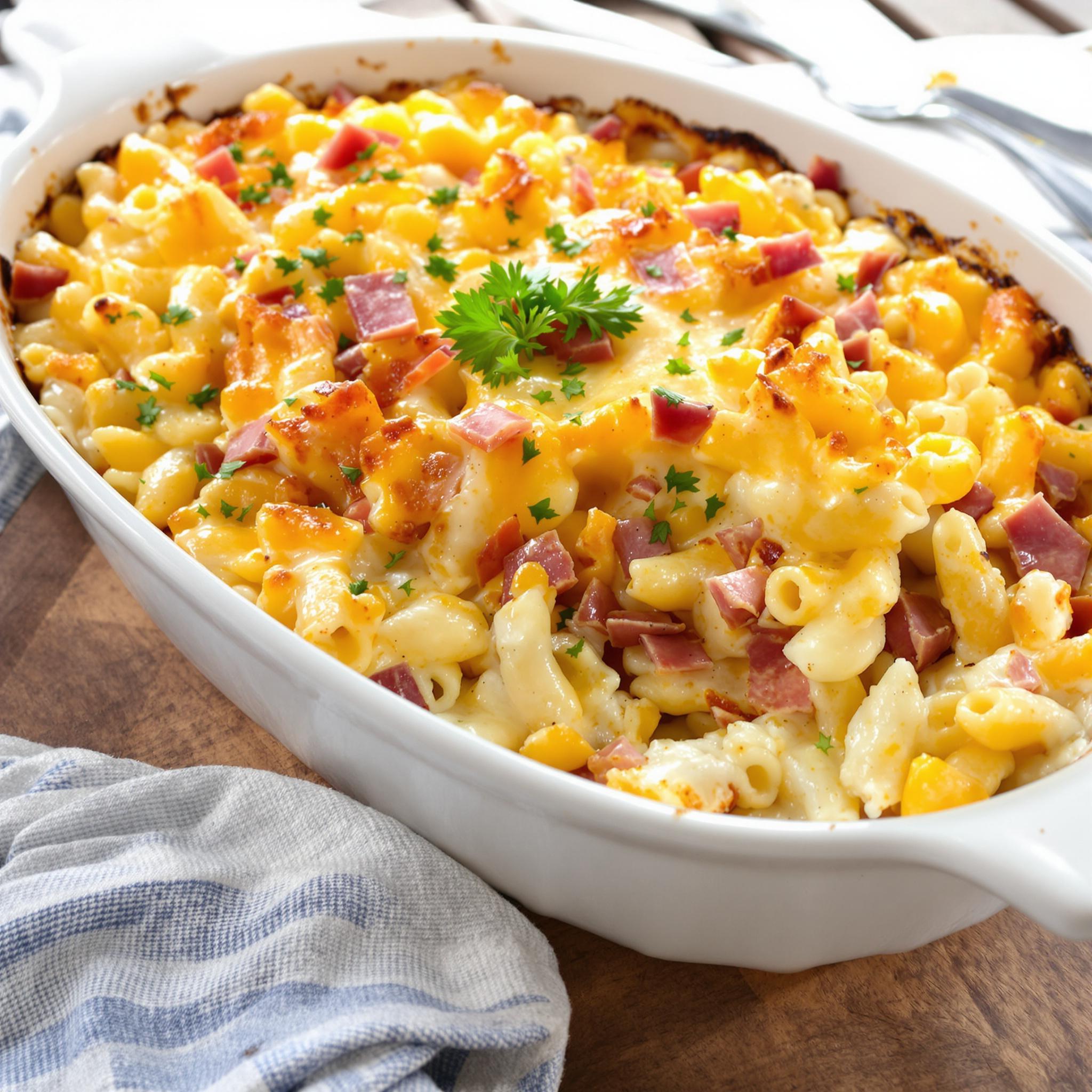 Macarrones gratinados con jamón y queso