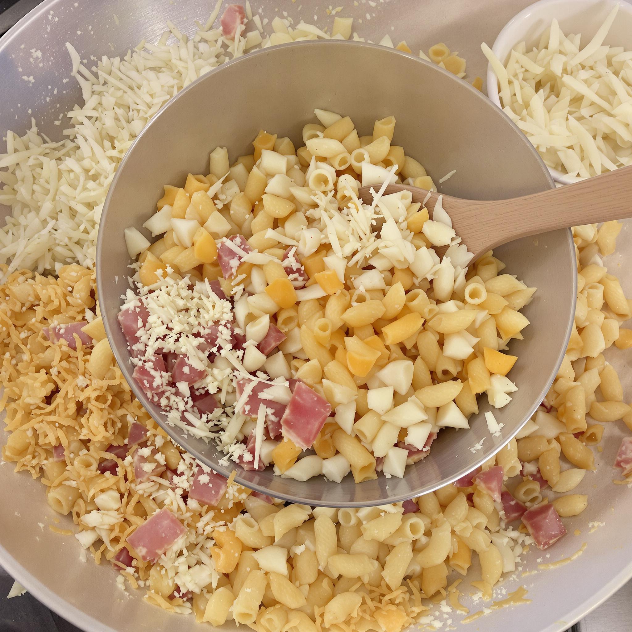 Macarrones gratinados con jamón y queso