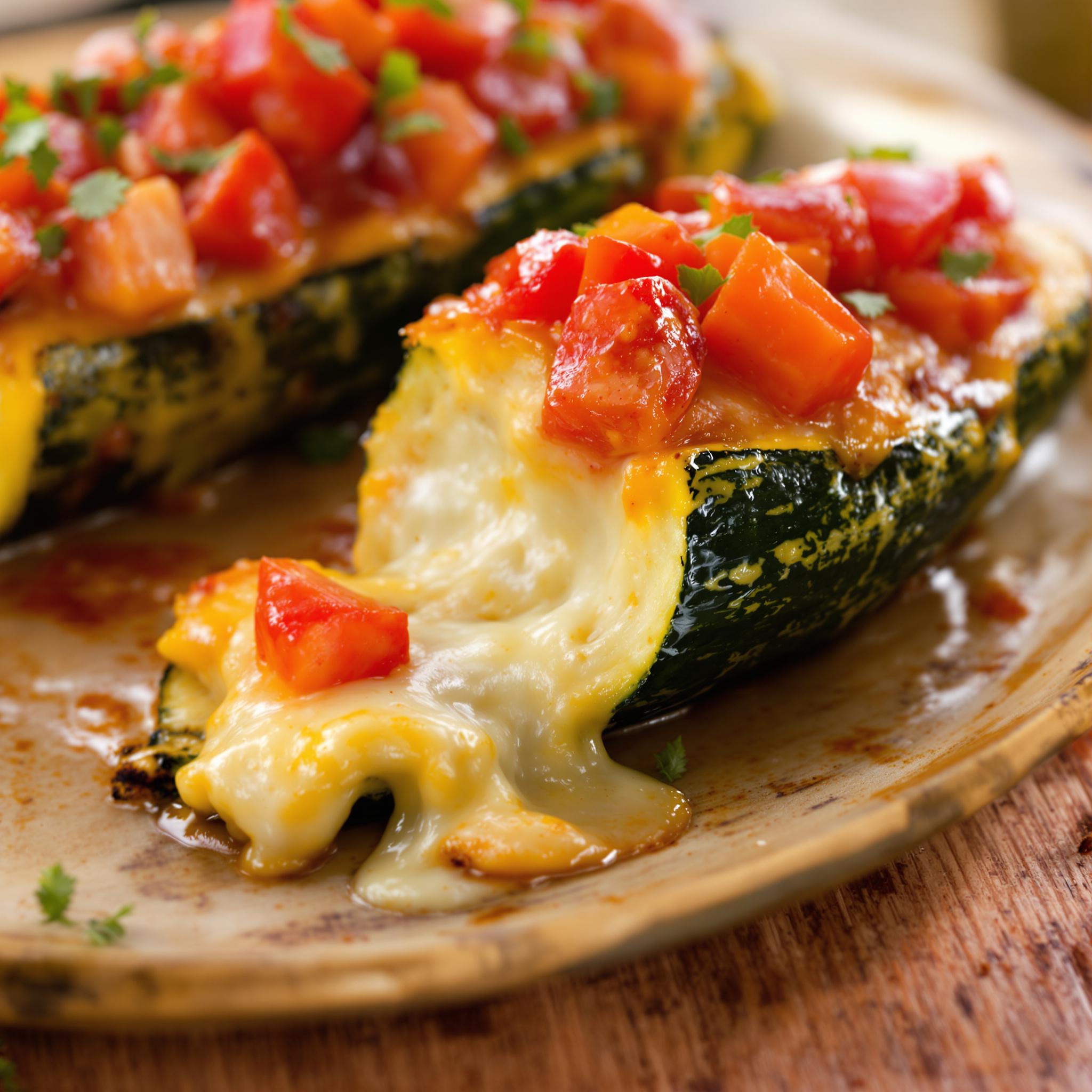 Calabacines rellenos de queso y tomate