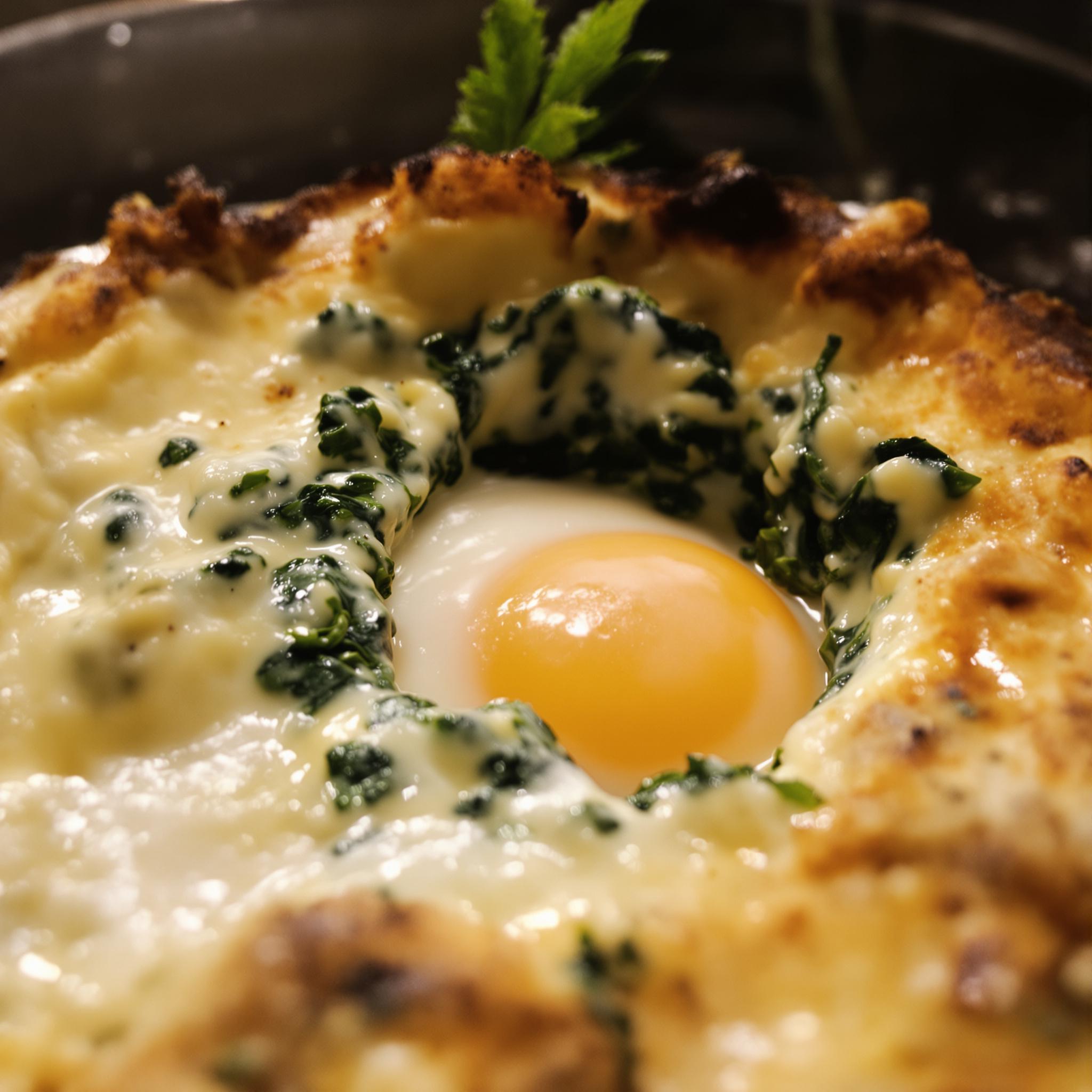 Huevos escalfados con espinacas y bechamel