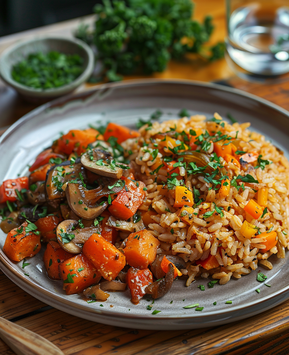 arroz con setas y verduras
