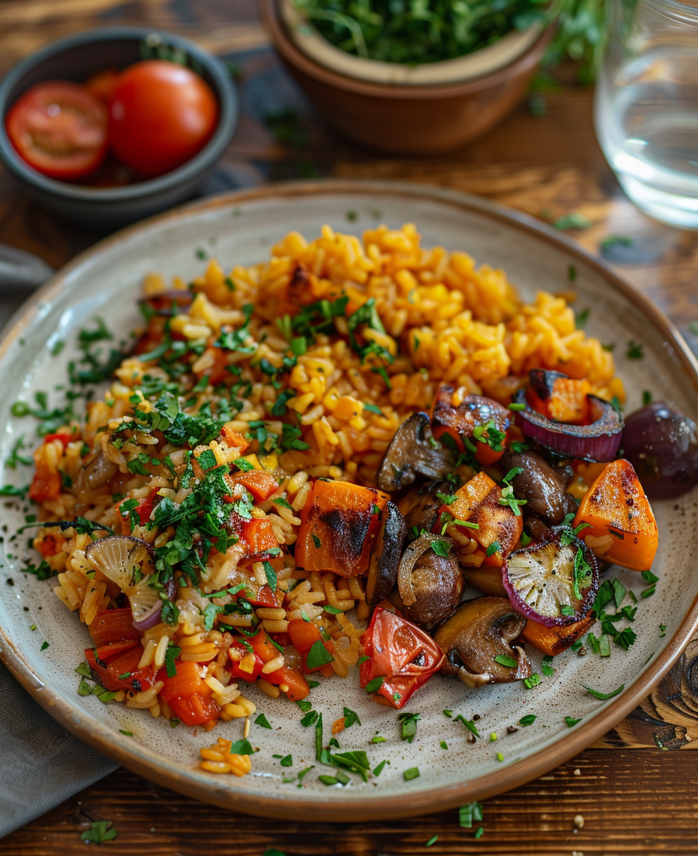 arroz con setas y verduras