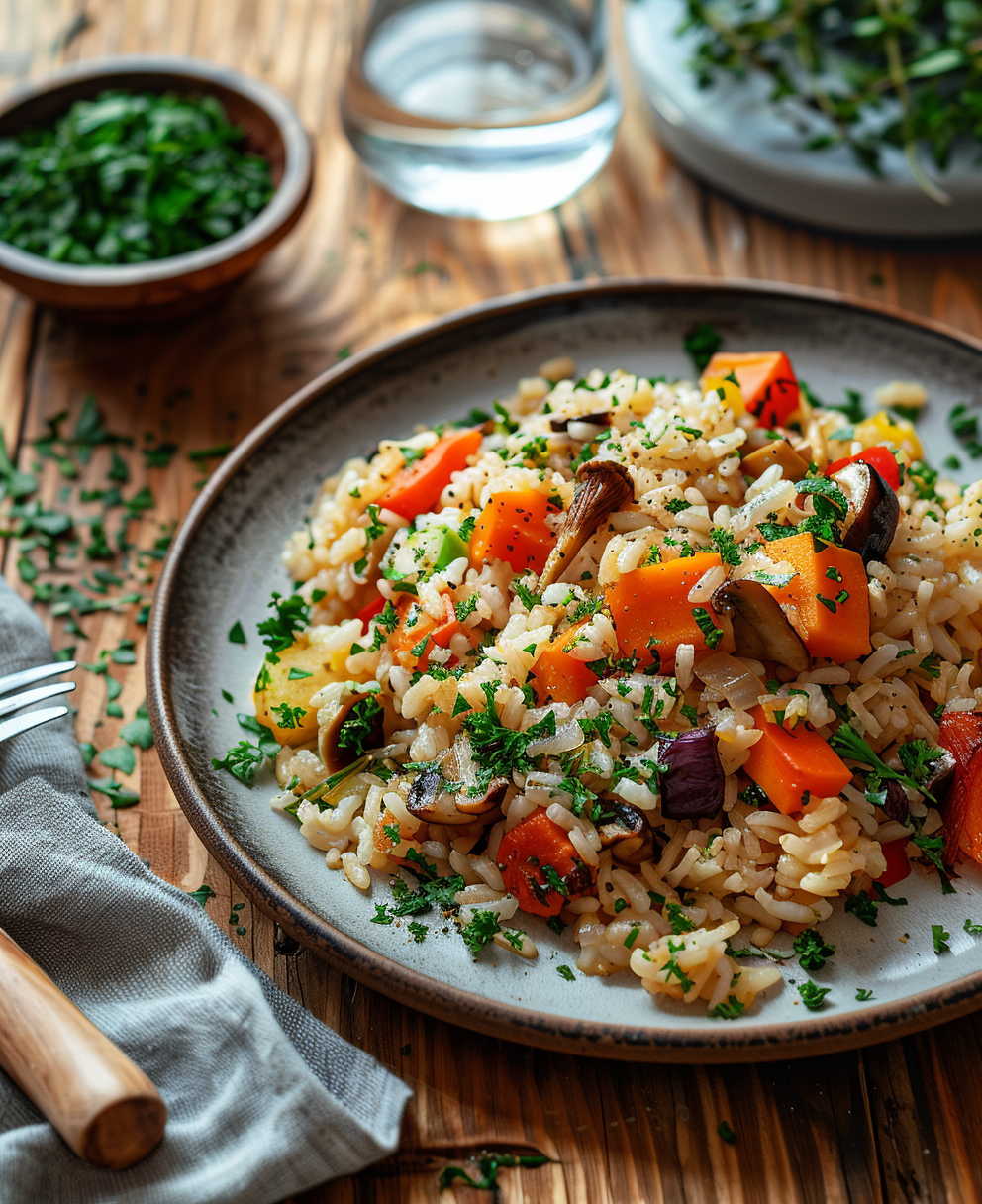 arroz con setas y verduras
