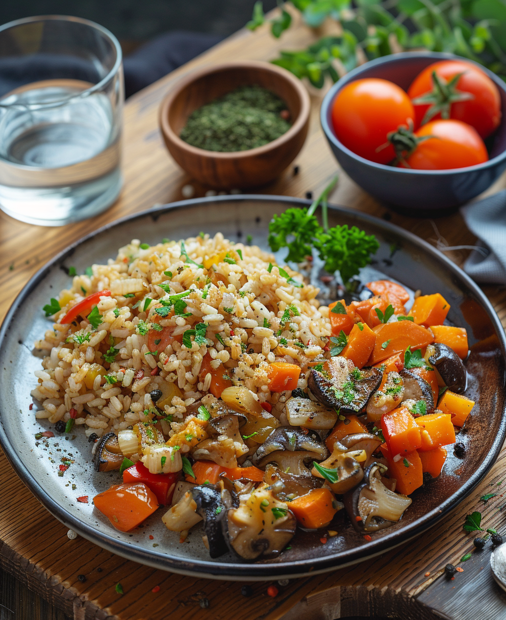 arroz con setas y verduras