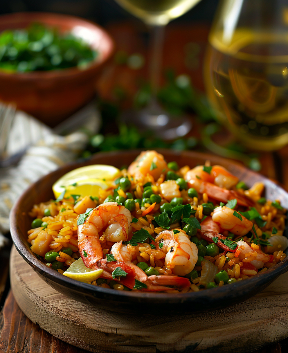 arroz con verdura y gambas