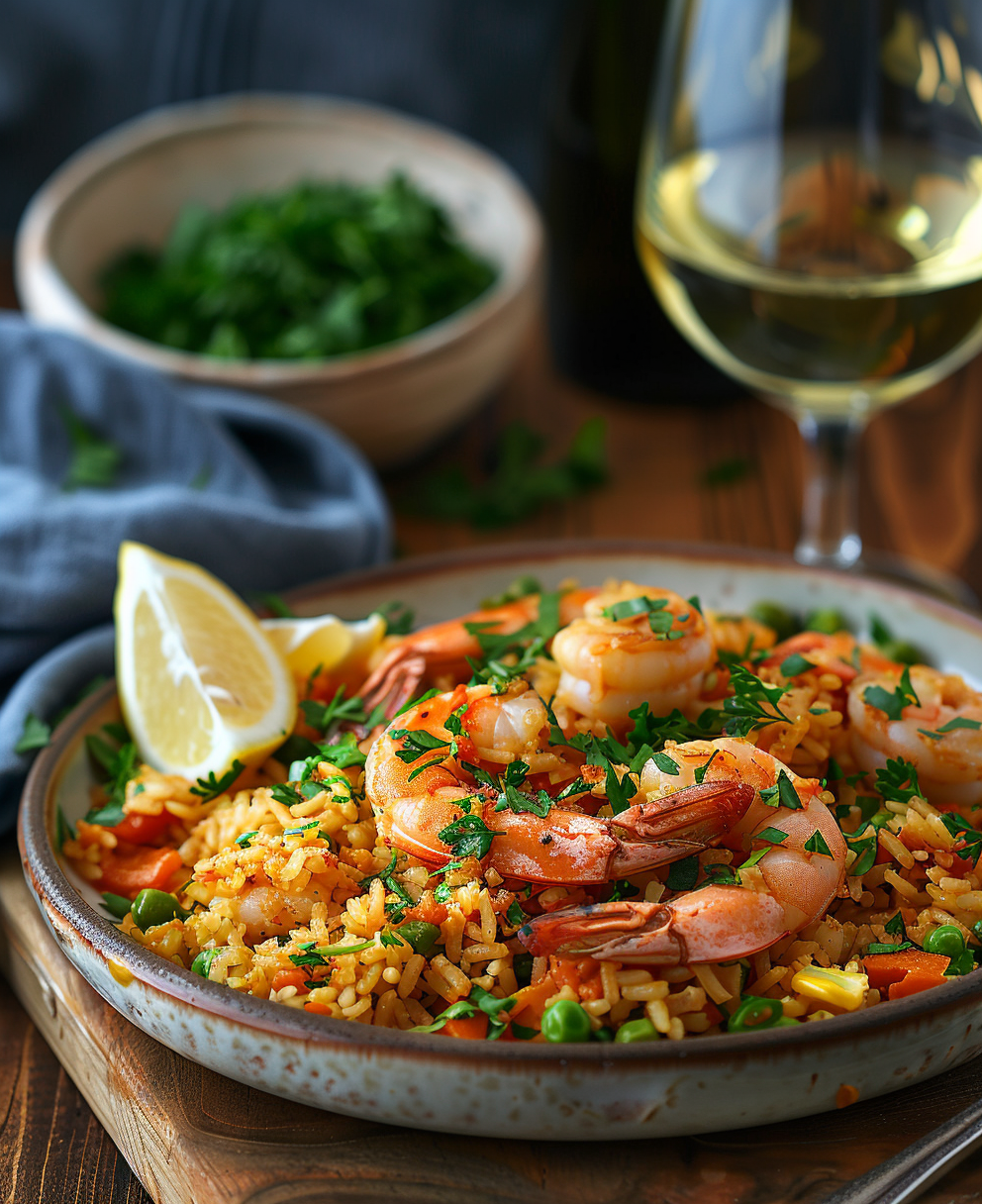 arroz con verdura y gambas